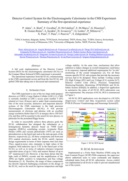 Detector Control System for the Electromagnetic Calorimeter in the CMS Experiment Summary of the First Operational Experience