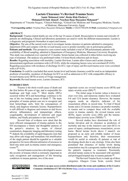 Lactate Clearance Vs Revised Trauma Score