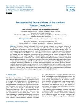 Freshwater Fish Fauna of Rivers of the Southern Western Ghats, India