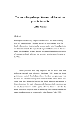 Women, Politics and the Press in Australia