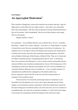 Sarit Shapira / an Apocryphal Modernism