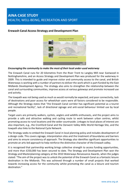 Erewash Canal Access Strategy and Development Plan