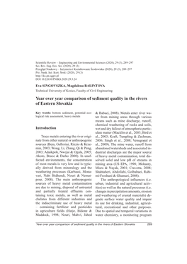 Year Over Year Comparison of Sediment Quality in the Rivers of Eastern Slovakia