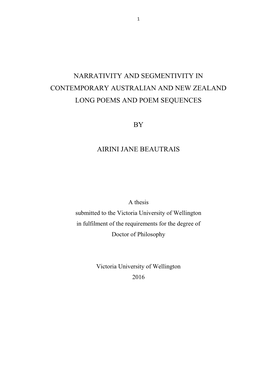 Narrativity and Segmentivity in Contemporary Australian and New Zealand Long Poems and Poem Sequences