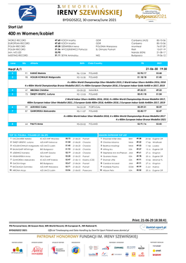 3. Memoriał Ireny Szewińskiej 400 M Women/Kobiet