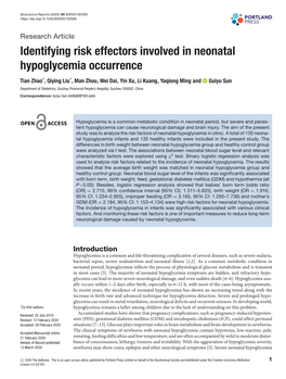 Identifying Risk Effectors Involved in Neonatal Hypoglycemia Occurrence