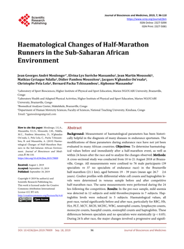 Haematological Changes of Half-Marathon Runners in the Sub-Saharan African Environment