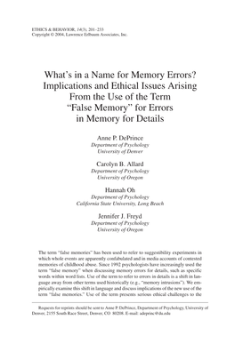 What's in a Name for Memory Errors? Implications and Ethical Issues