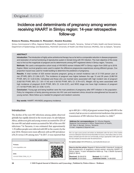 Incidence and Determinants of Pregnancy Among Women Receiving HAART in Simiyu Region: 14‑Year Retrospective Follow‑Up