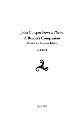 John Cowper Powys: Porius a Reader's Companion