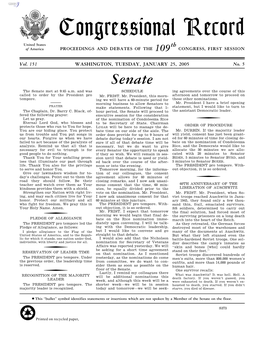 Congressional Record United States Th of America PROCEEDINGS and DEBATES of the 109 CONGRESS, FIRST SESSION