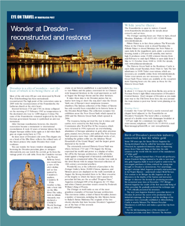 Wonder at Dresden – Reconstructed and Restored