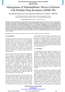 Management of Submandibular Abcess in Patients with Multiple Drug Resistance (MDR-TB)