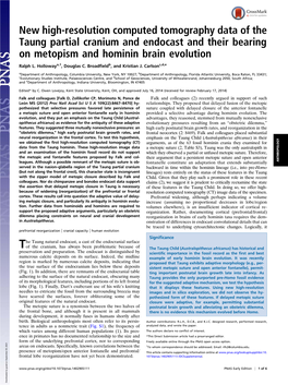 New High-Resolution Computed Tomography Data of the Taung Partial Cranium and Endocast and Their Bearing on Metopism and Hominin Brain Evolution