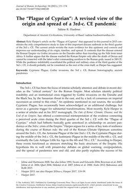 Plague of Cyprian”: a Revised View of the Origin and Spread of a 3Rd-C