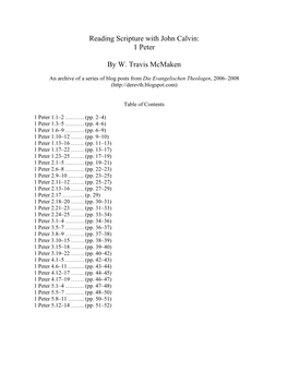 Reading Scripture with John Calvin: 1 Peter by W. Travis Mcmaken