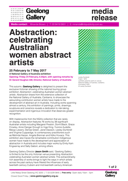 Abstraction: Celebrating Australian Women Abstract Artists 25 February to 7 May 2017 a National Gallery of Australia Exhibition