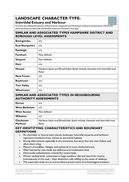 LANDSCAPE CHARACTER TYPE: Intertidal Estuary and Harbour Found in the Sheltered Locations of Portsmouth, Langstone and Chichester Harbours and Estuaries