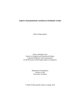 Aspects of Grammatical Variation in Jordanian Arabic