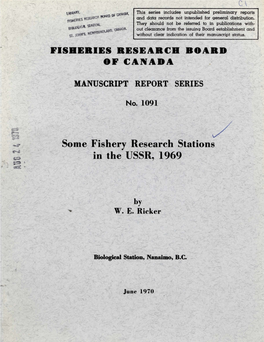 Some Fishery Research Stations in the USSR, 1969