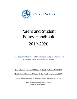 Parent/Student Handbook 2019-2020