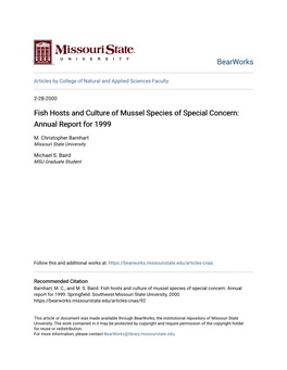 Fish Hosts and Culture of Mussel Species of Special Concern: Annual Report for 1999