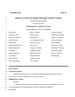 Enrolled Copy HB 70 1 REPEAL of SINGLE-MARK