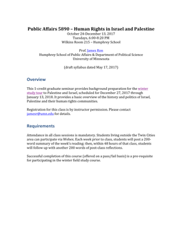 Public Affairs 5890 – Human Rights in Israel and Palestine Overview