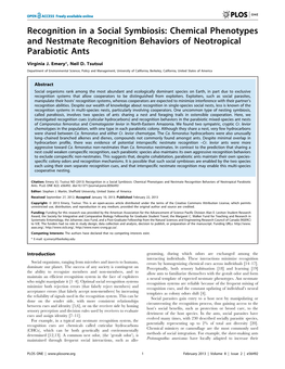 Chemical Phenotypes and Nestmate Recognition Behaviors of Neotropical Parabiotic Ants