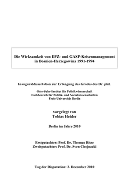 Und GASP-Krisenmanagement in Bosnien-Herzegowina 1991-1994