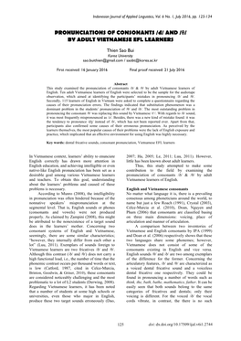Pronunciations of Consonants /Ð/ and /Θ/ by Adult Vietnamese Efl Learners