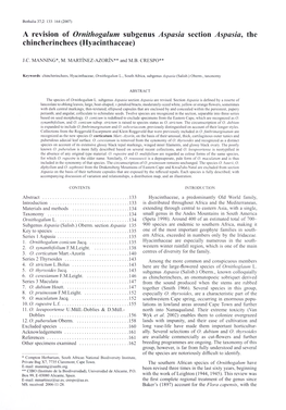 A Revision of Ornithogalum Subgenus Aspasia Section Aspasia^ the Chincherinchees (Hyacinthaceae)