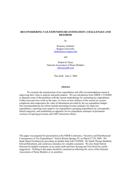 Reconsidering Tax Expenditure Estimation: Challenges and Reforms