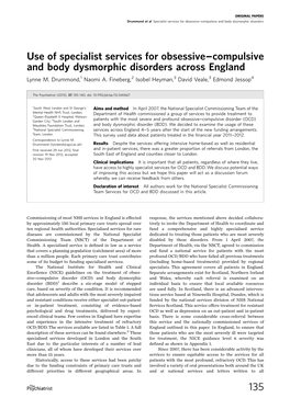 Use of Specialist Services for Obsessive-Compulsive and Body Dysmorphic Disorders Across England Lynne M