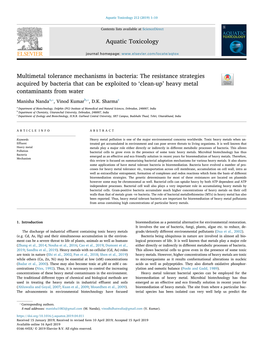 Multimetal Tolerance Mechanisms in Bacteria the Resistance Strategies