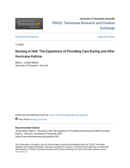 Nursing in Hell: the Experience of Providing Care During and After Hurricane Katrina