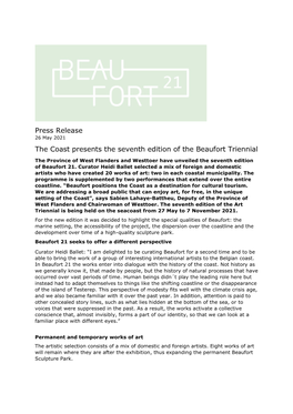 Press Release the Coast Presents the Seventh Edition of the Beaufort