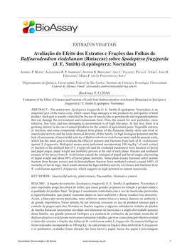 Avaliação Do Efeito Dos Extratos E Frações Das Folhas De Balfourodendron Riedelianum (Rutaceae) Sobre Spodoptera Frugiperda (J