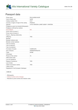 Vitis International Variety Catalogue Passport Data