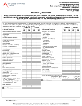 Procedure Questionnaire