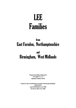 Lee Families from East Farndon, Northamptonshire and Birmingham