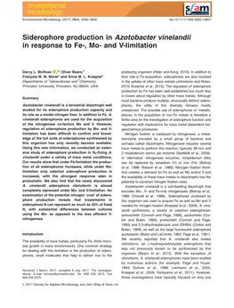 Siderophore Production in Azotobacter Vinelandii in Response to Fe-, Mo- and V-Limitation