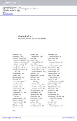 Taxon Index (Excluding Animals and Vascular Plants)