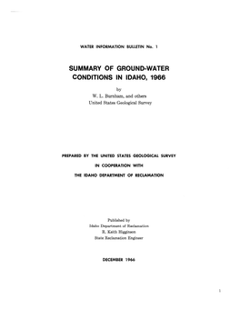 WIB#1: Ground Water Conditions in Idaho, 1966