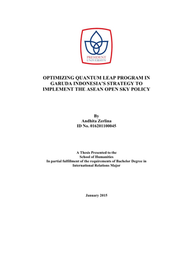 Optimizing Quantum Leap Program in Garuda Indonesia’S Strategy to Implement the Asean Open Sky Policy