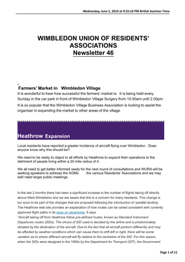 WIMBLEDON UNION of RESIDENTS' ASSOCIATIONS Newsletter 46