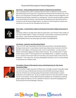 Visual and Performing Arts Panelist Biographies