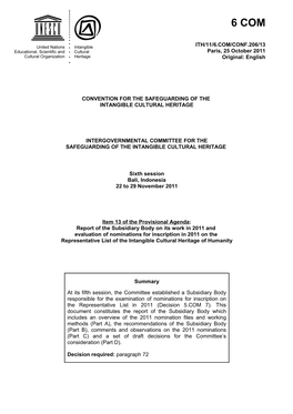 ITH/11/6.COM/CONF.206/13 Paris, 25 October 2011 Original: English
