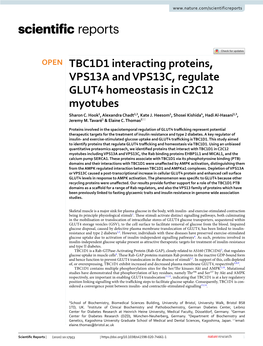 TBC1D1 Interacting Proteins, VPS13A and VPS13C, Regulate GLUT4 Homeostasis in C2C12 Myotubes Sharon C