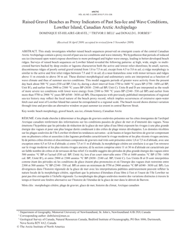 Raised Gravel Beaches As Proxy Indicators of Past Sea-Ice and Wave Conditions, Lowther Island, Canadian Arctic Archipelago Dominique St-Hilaire-Gravel,1,2 Trevor J